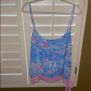 Lilly Pulitzer Ainsley Top In Zanzibar Blue Boatylicious Woven Top